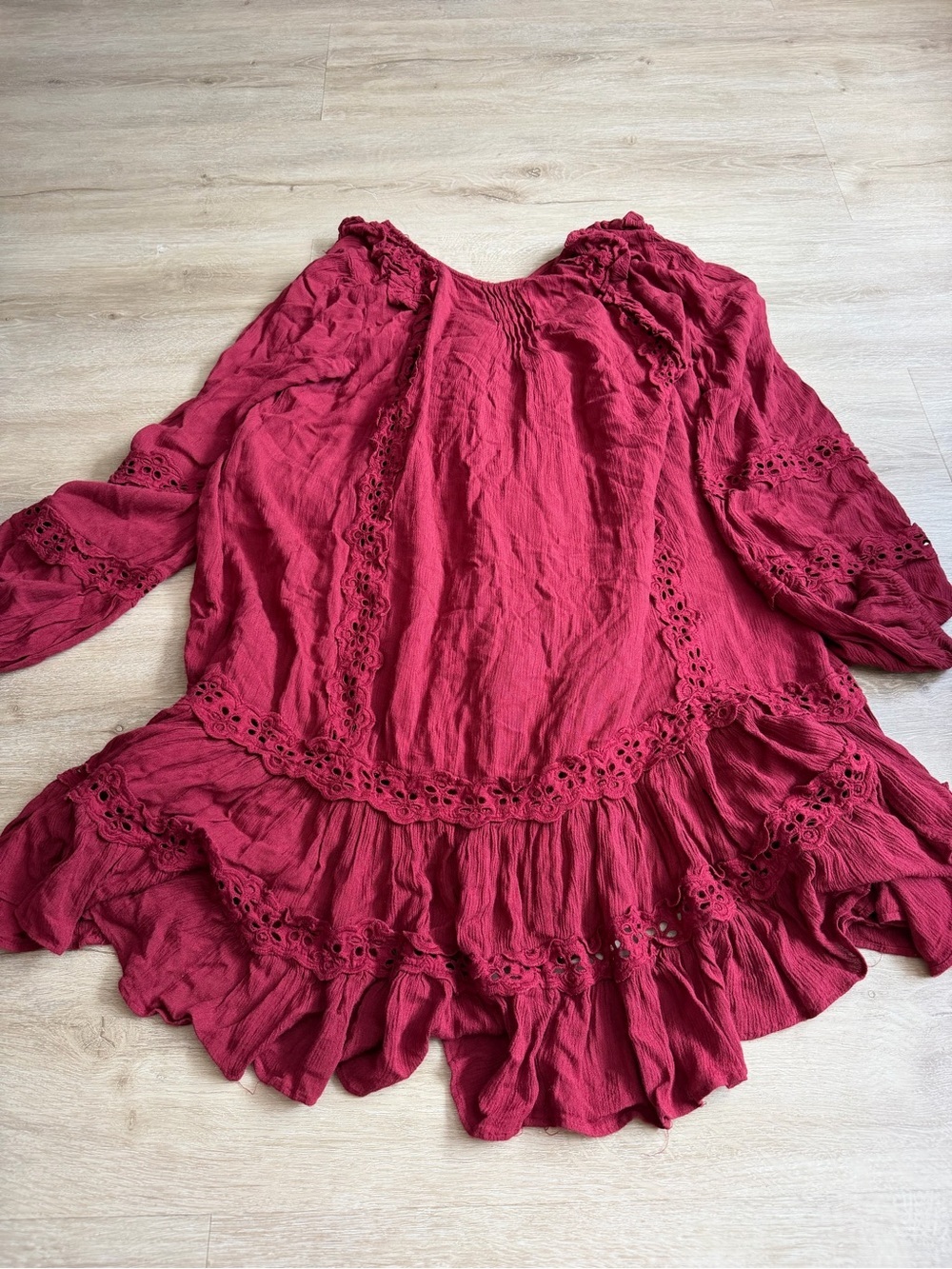 Free People Snow Angel Ruffle Eyelet V-Neck Bohemian Mini Dress SZ S - Picture 8 of 9